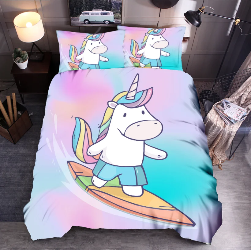 Claroom Cartoon Pink Unicorn Bedding Set Printed Duvet Cover Sets Universe Queen King Quilt Cover Bed Linen HG56# Claroom Cartoon Pink Unicorn Bedding Set Printed Duvet Cover Sets Universe Queen King Quilt Cover Bed Linen HG56#