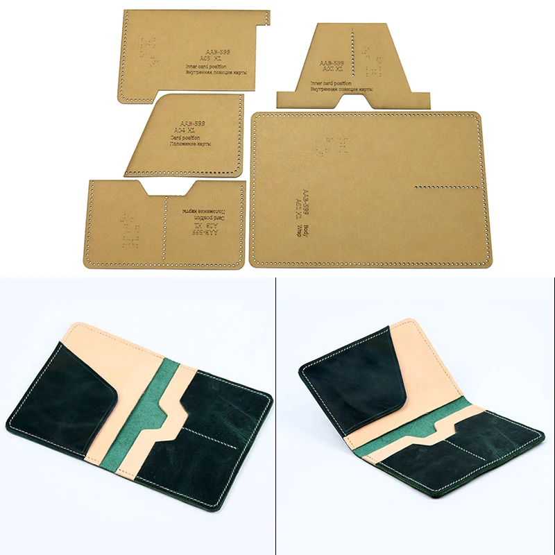 1Set DIY Kraft Paper Template Fashion Passport Holder Double Card Storage Bag Leather Craft Pattern DIY Stencil Sewing Pattern
