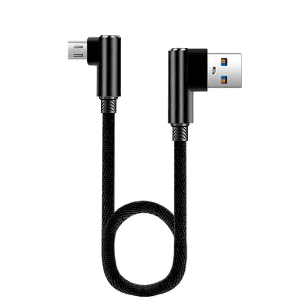 Black NATTHSWE 90 Degree Double Elbow Micro USB Data Cable Nylon Braided Fast Charging Line for Android Phone Short Paragraph - Color: Black