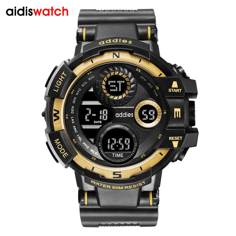 AIDIS бренд G стиль Мужские Цифровые часы шок военные спортивные часы модные водонепроницаемые электронные наручные часы мужские s Relogios - Цвет: Золотой