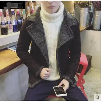 

Europe and the United States pu leather lamb coat men's motorcycle clothing winter trend leather jacket tide fur one coat