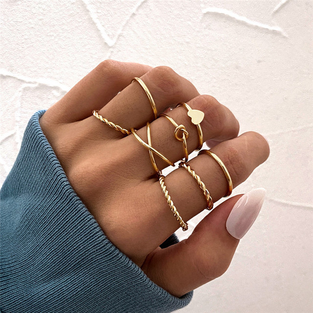 Color Hollowed Heart Shape Open Ring Set Design Cute Fashion Love Jewelry For Women Girl Gifts Adjustable Birthday Party