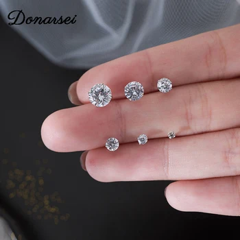 

Donarsei 925 Sterling Silver 3-8mm Fashion Cubic Zirconia Stud Earrings For Women Korea Mini Shining Stud Earrings Gift