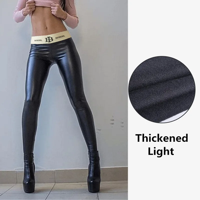 Новые женские обтягивающие леггинсы с буквенным принтом, брюки-карандаш с высокой талией, эластичная искусственная кожа, эластичные штаны на бедрах, KALENMOS - Цвет: Thickened Light