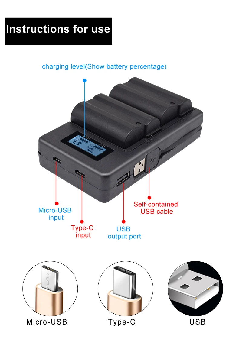 EN-EL15 ENEL15 EN EL15 USB быстрое зарядное устройство для камеры Nikon D500, D600, D610, D750, d7000.. D7100.. D7200.. D800