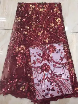 

2019 Latest African Lace Fabric High Quality Sequins Lace Embroidery French Lace Fabric Bridal Lace For Nigerian Party Dress