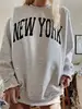 NEW YORK lettre imprimer gris pulls surdimensionné Vintage sweat femmes adolescents 2022 automne nouvelle baisse épaule mode USA Style BF ► Photo 2/6