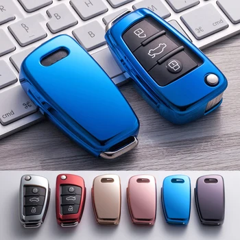 

New Gift TPU bright plating soft silicone car key case For Audi Q3 A4L A6L Q5 Q7 A1 A3 flip key cover 6 color car accessories