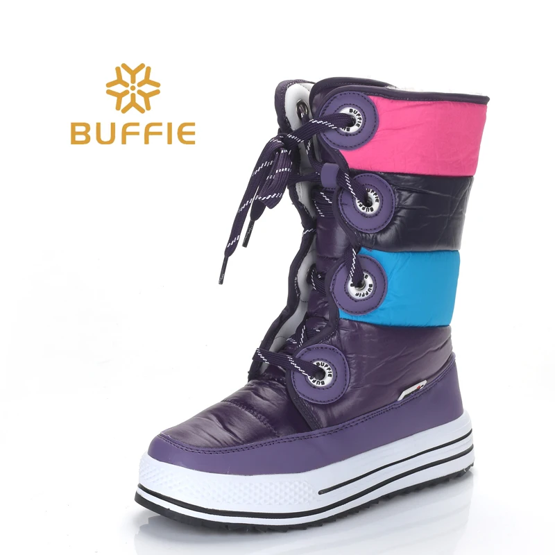 

BUFFIE Purple Striped High Boots Lady Snow Boots Non-slip Quality Winter Boots Girl Shoes Free Ship Plush Fur Lining JSH-M902