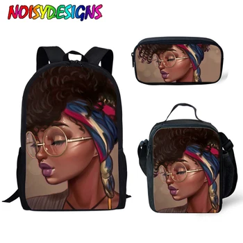 

NOISYDESIGNS Children 3pcs/set African School Bags Black Art Girls Lady Printing Book Bags for Girls Teenage Schoolbags Satchel