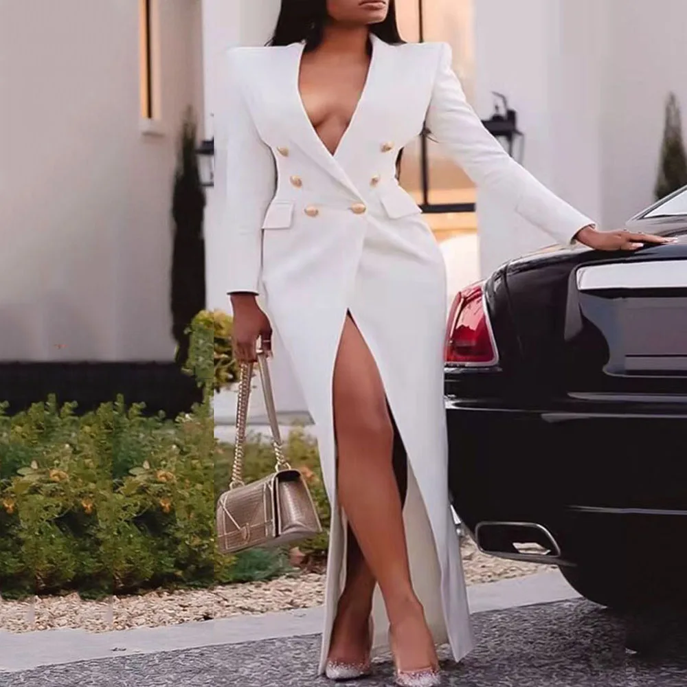 Winter Dress Suits for Women Long Blazer White Sleeve Maxi Jacket Coat Elegant Fashion Ladies Large Size Party | Женская одежда