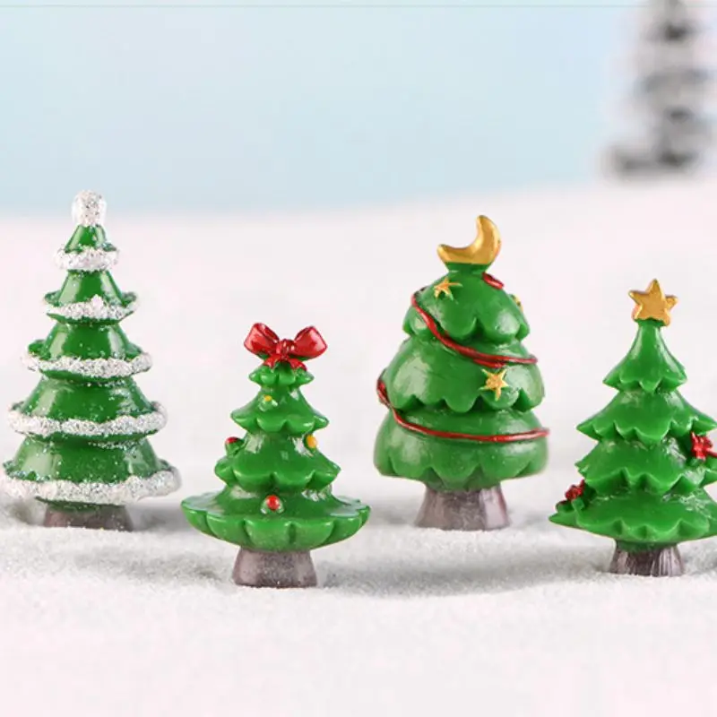 Christmas Micro Landscape Snow Resin Xmas Tree Statue Miniature Decoration DIY Fairy Garden Doll House Decor 7Pcs/Set