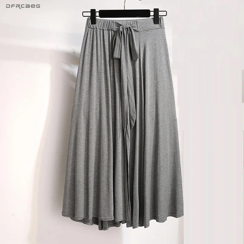 XL-4XL черный, серый модал хлопок плюс размер кружева плиссированные миди юбки женские Высокая талия тонкие женские свободные длинные юбки Femme