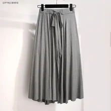 XL-4XL черный, серый модал хлопок плюс размер кружева плиссированные миди юбки женские Высокая талия тонкие женские свободные длинные юбки Femme