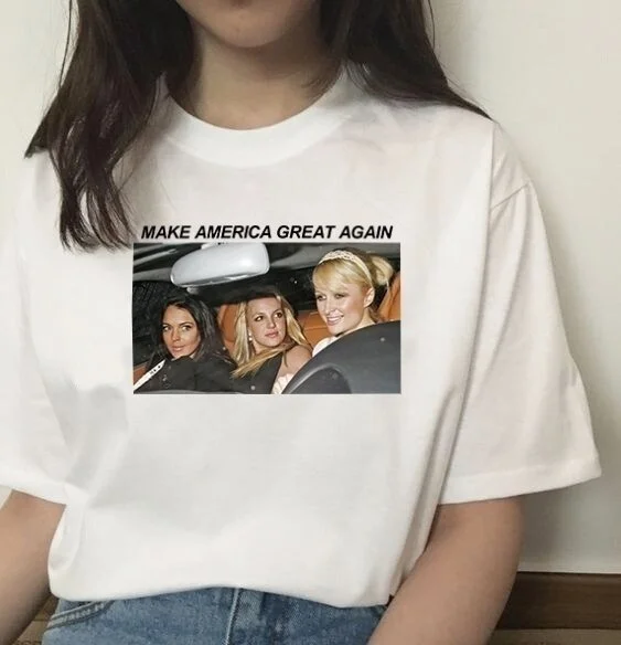 sunfiz YF Britney Make America Great Again T Shirt Tumblr Fashion Cute Funny Meme Shirt Hipsters Street Style Top|T-Shirts| - AliExpress