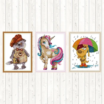 

The Magical Unicorn Counted Cross Stitch Cat and Coffee Patterns 14CT 11CT DIY Needlework Cross-stitch Kit for Embroidery Crafts