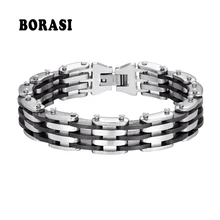 BORASI очень крутые Мужские украшения силиконовые байкерские мотоциклетные цепи мужские браслеты и браслеты из нержавеющей стали браслеты для мужчин