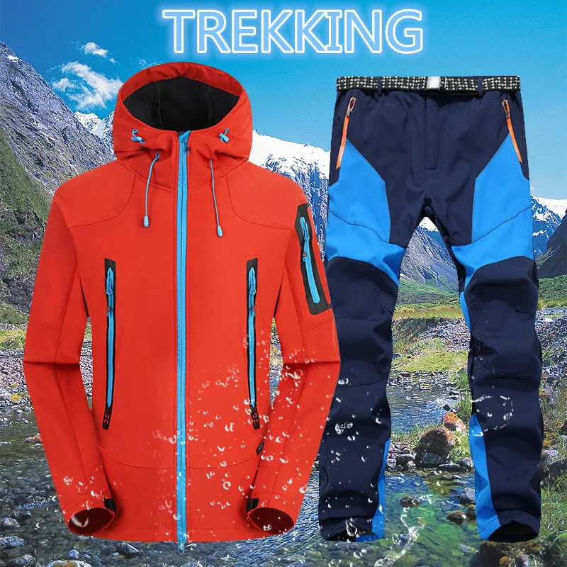 Mens Waterproof Hiking suits Softshell Fleece Jackets Pants Outdoor Trekking Camp Coat Set Pants Climb Skiing Trousers 1 and 2pc hiking jackets waterproof hiking jackets waterproof jacket waterproof coats softshell jackets polar fleece jacket softshell hoodie