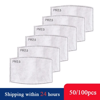 

50/100pcs 5 Layers Mask Filter Paper Activated Carbon Mask Insert Replaceable Anti-Frog Face Mouth Mask Filter for Kids/Adults