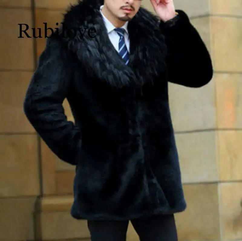 

Rubilove harajuku Men's Leather Jacket Long sleeve Thicken Faux Mink Fur Coats With Fur Collar Plus Size Fake Fur Outerwear XL