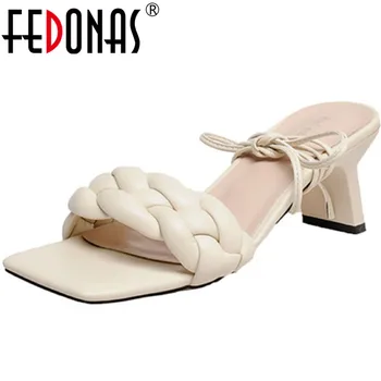 

FEDONAS Elegant Lace Up Women Shoes For Summer 2020 Fashion Thick High Heels Pumps Beautiful Weddign Office Lady Shoes Woman