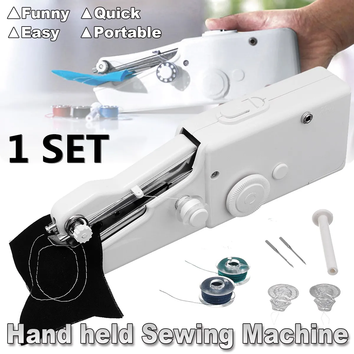 Portable Household Mini Hand Sewing Machine Quick Stitch Sew Needlework Cordless Clothes Fabrics Electronic Sewing Machine