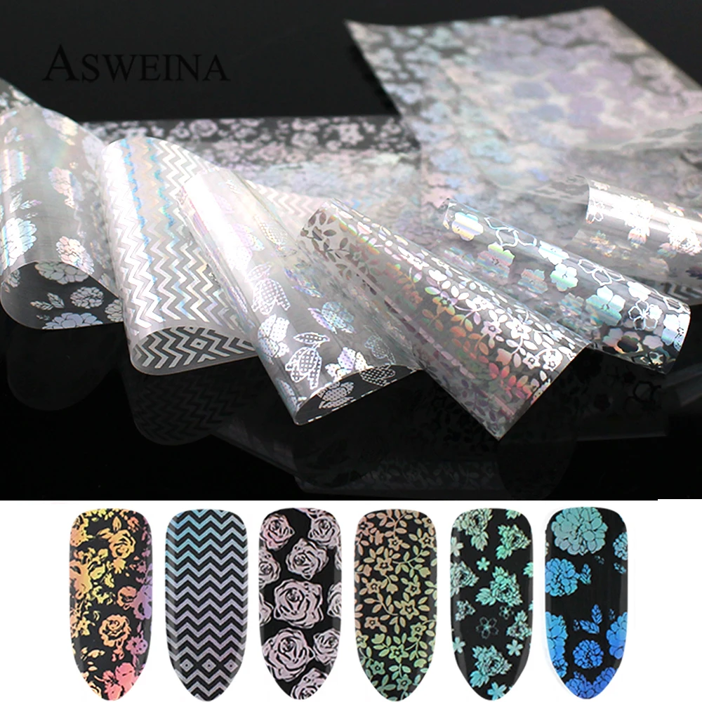8pcs Laser Designs Decal Nail Foils Holographic Starry Sky Foil Transfer Sticker Set 20*4cm Manicure Art | Красота и здоровье