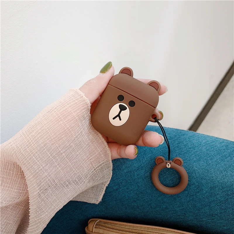 A02 Чехол для AirPods с 3D милым мультяшным рисунком, чехол для наушников s для Apple Airpods 2, беспроводная Bluetooth гарнитура, защита, мягкий чехол с кольцом для ключей - Цвет: A02