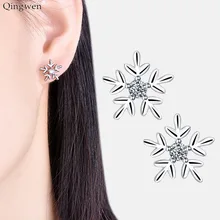 Qingwen модные украшения хрустальная Снежинка Сердце серьги гвоздики для женщин розовое золото серебро милые рождественские серьги Brinco Feminino