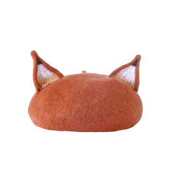 

New Retro Women's Cute Fox Ear Beret Caps Wool Blend Casual Warm Painter Hat Handmade Nick Cat Ear Beret Hat Hot Gift