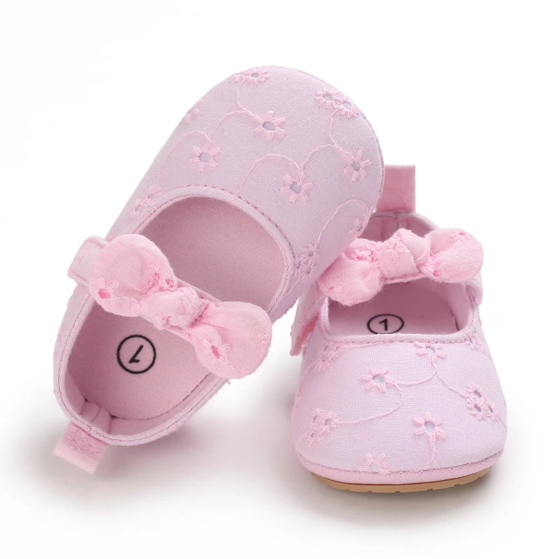 Infant Newborn Baby Girls Princess Non-Slip Floral Border Shoes Toddler Baby Soft PU Leather Prewalker Shoes Solid First Walkers