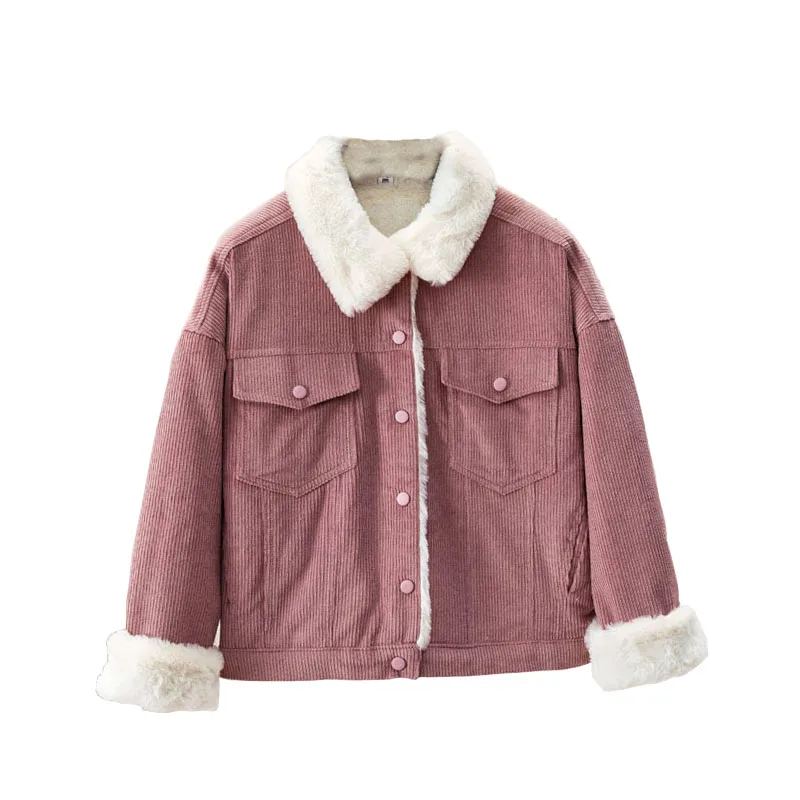 

Bella Philosophy Winter Jacket Thick Fur Lined Coats Parkas Fashion Faux Fur Lining Corduroy Bomber Jackets Street Cute Outwear