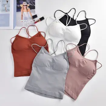 

Solid Color Camisole Tank Crop Top Female Cropped Camis Seamless Underwear Sexy Back Hollow Summer Padded Top Sleeveless Vest