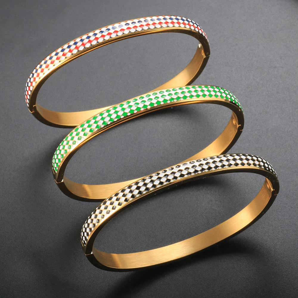 Trend Colorful Grid Bracelet Bangle Oil Dripping For Women Men Couples France National Flag Enamel Stainless Steel Jewelry Gifts | Украшения