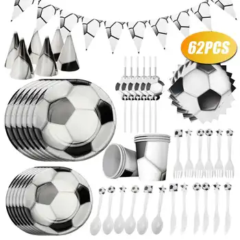 

62pcs Happy Birthday Party Football Theme Plates Dishes Decorate Glass Cups Kids Favors Baby Shower Napkins Soccer Tableware Set