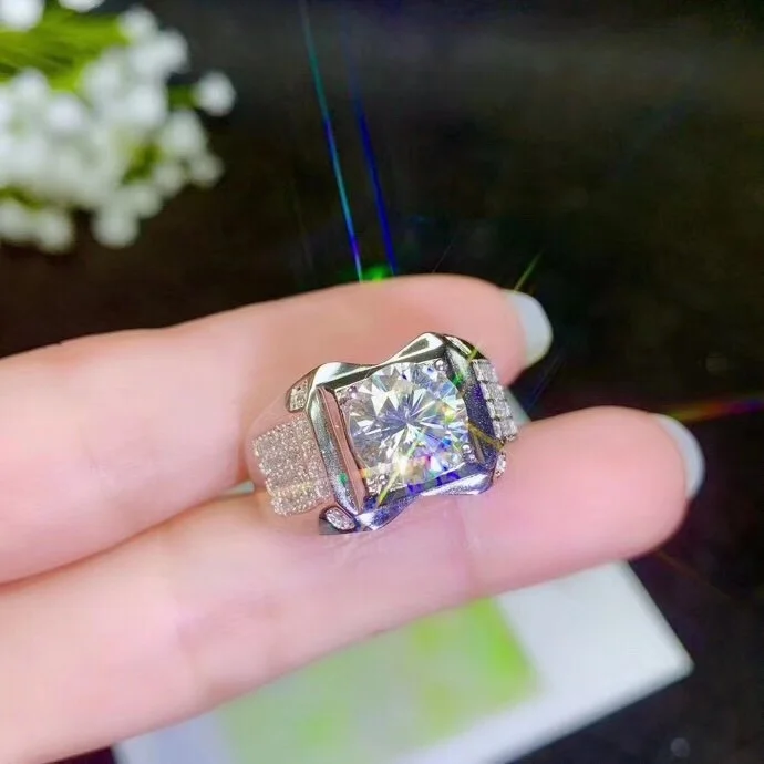 Kkmall магазин круглое серебряное кольцо с муассанитом 1.00ct D VVS роскошное кольцо с муассанитом Weding для мужчин серебряное кольцо 925