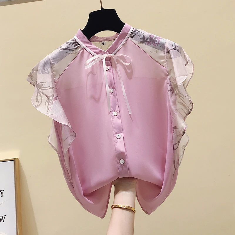 

Summer Shirt for Women 2020 Summer New Fashion Women's Floral Chiffon Shirt Elegant Ladies Short Sleeve Chiffon Blouse Blusas