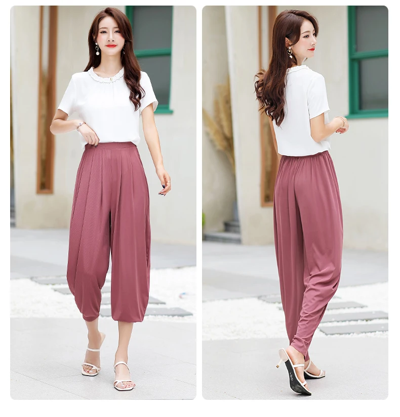 2020 New Summer Women Harem Pants High Waist Wide Leg Pants Casual Ankle-Length Trousers Loose Korean Plus Size Black Pants