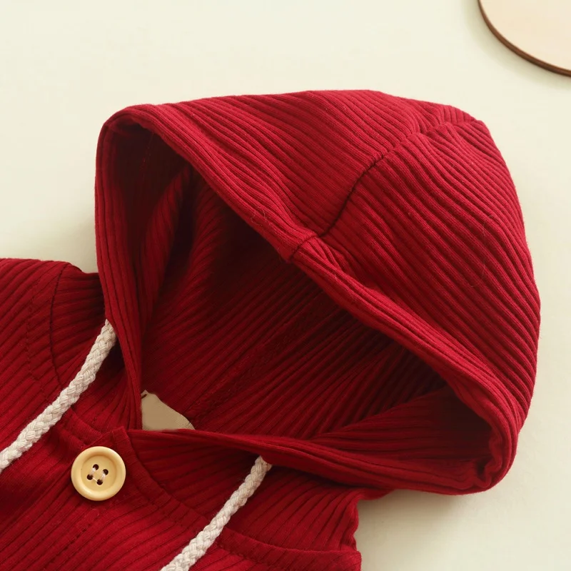 Baby Solid Romper Hooded Clothing Spring Autumn Newborn Knitted Cotton Romper Jumpsuit Baby Girl Boy Ribbed Clothes