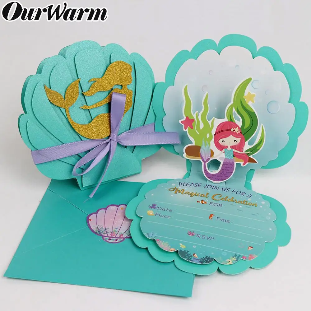 Пригласительные открытки OurWarm для вечеринки русалка 6 шт. товары вечеривечерние в
