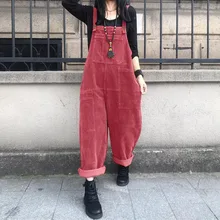 Vintage Corduroy Jumpsuits Women's Autumn Pants 2022 ZANZEA Casual Suspender Wide Leg Playsuits  Rompers Trousers 