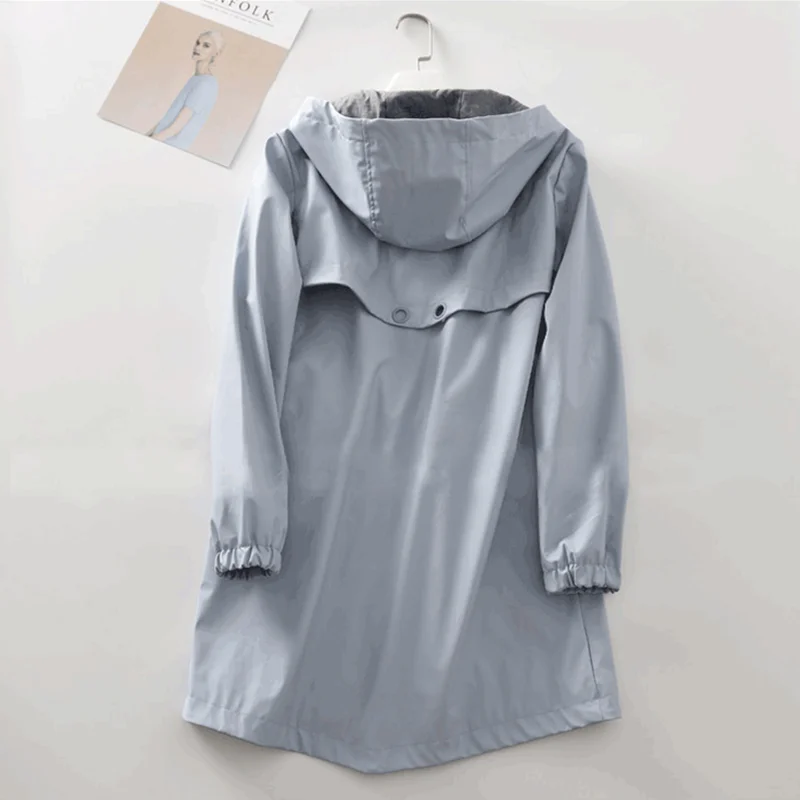 Plus Size Women's Loose Medium Length Hooded Windbreaker 2020 Spring Autumn Windproof Waterproof Raincoat Trench Coat Lady Palto