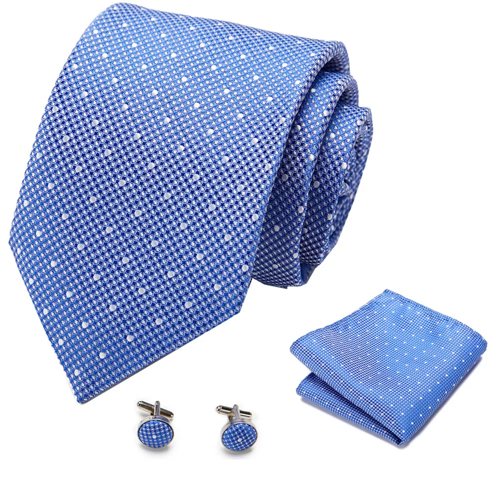 Wedding Men's Tie Handkerchief Cuffink Necktie Set Jacquard Woven 7.5 cm 100% Silk Red Soild Necktie Accessories Luxury Bow Tie