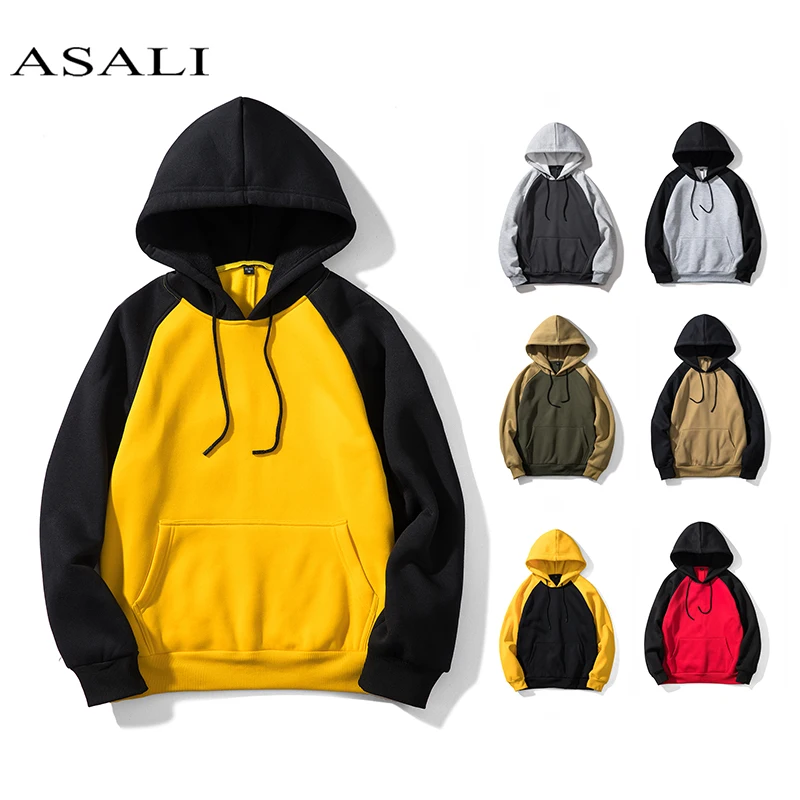 ASALI Patchwork Hoodies Men Thick Hooded Sweatshirts Long Sleeve Chandal Hombre Mens Casual Hip Hop High Streetwear Fleece Hoody