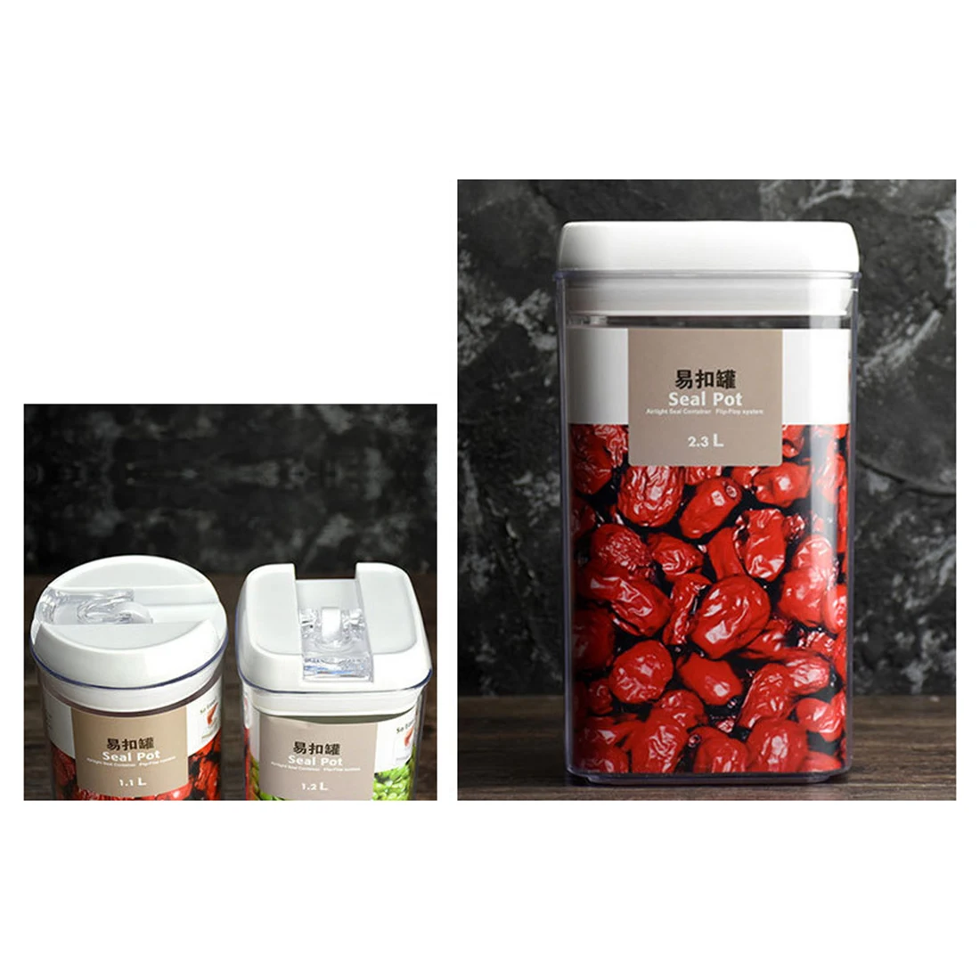 5Pcs/set Food Storage Box Sealed Grain Storage Tank Dried Grains Container with Lid- Transparent