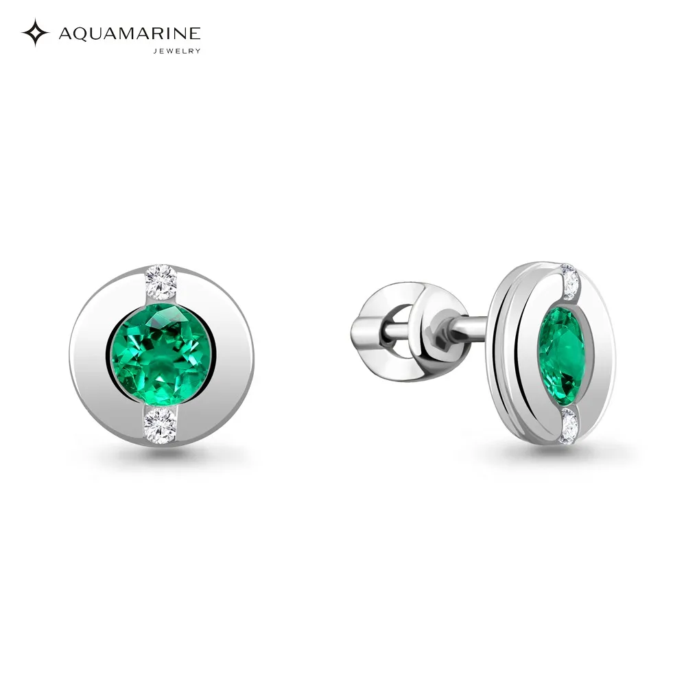 AQUAMARINE stud with nanoizumrudami cubic zirconia silver 925 | Украшения и аксессуары