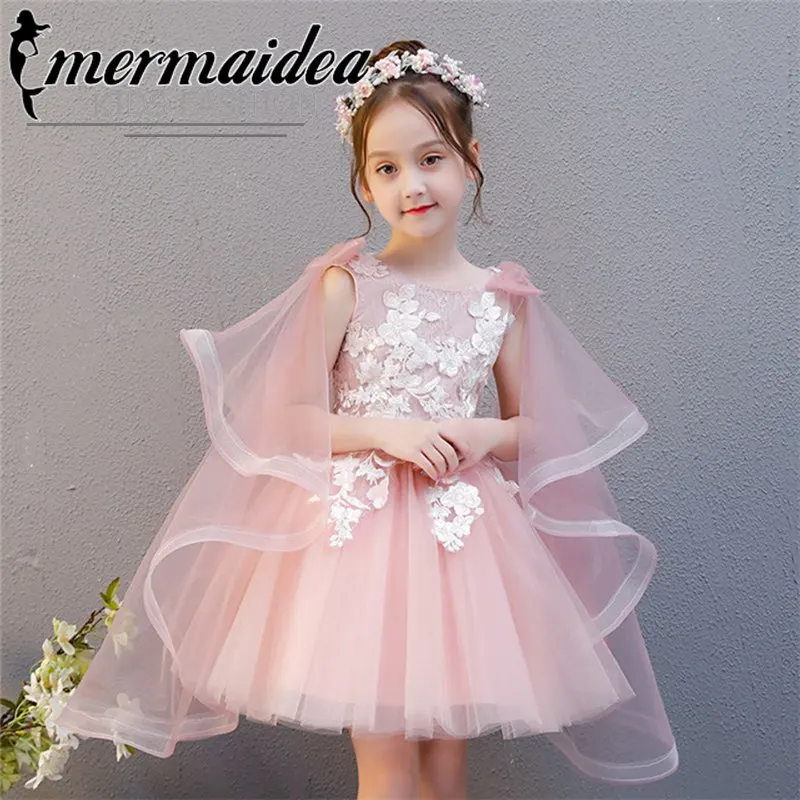 Элегантное платье принцессы для маленьких девочек; платье принцессы на День рождения; Детские бальные платья с цветами для свадебной вечеринки; платье для выпускного вечера; подарок для девочек - Цвет: pink color dress