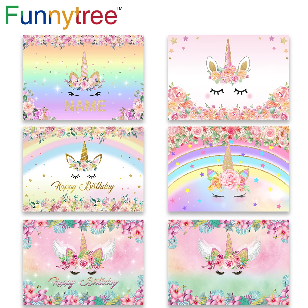 Фон Funnytree Единорог фотостудия День рождения Радуга дети цветок красочный