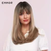 EMMOR-perruque synthétique moelleuse avec frange, cheveux ondulés naturels, de couleur noire à brun clair, ombré, pour femmes noires et blanches, pour utilisation quotidienne ► Photo 1/6