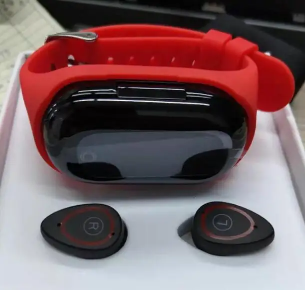 Умный Браслет M1 с цветным экраном, bluetooth-гарнитура 2 в 1, браслет для сна, пульсометр, монитор артериального давления с музыкальными наушниками - Цвет: Красный